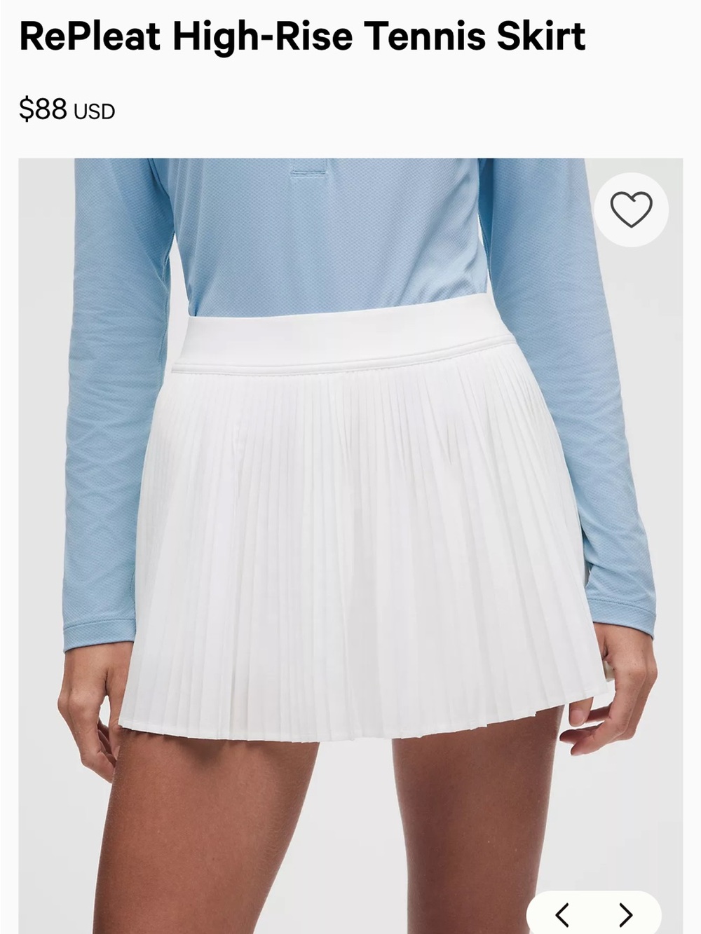 lululemon athletica White Pleated Mini Skirt